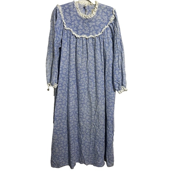 Vintage LL Bean Dress Adult Blue Prairie Cottagecore Nightgown 70s 80s Women - Picture 1 of 9